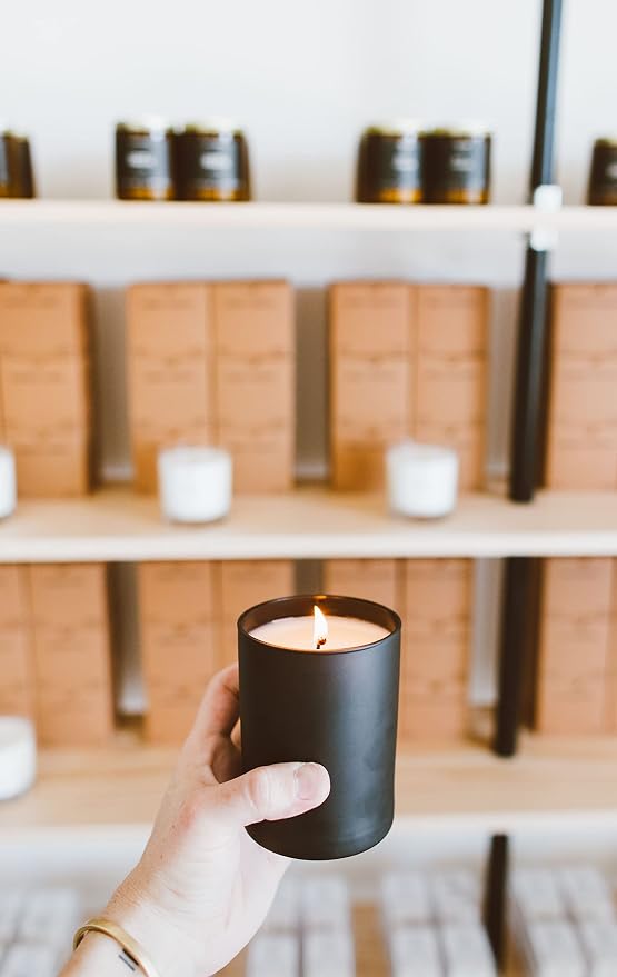 Calyan Wax Co. Lavender & Bergamot Scented Candle - 75 Hour Burn - Luxury Clean Soy Wax Candles - Long Lasting Black Tumbler Jar Candle for Home - 10.2oz