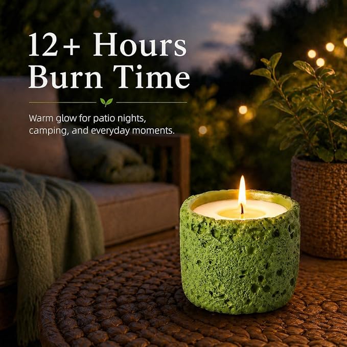 Viyffo 6oz Citronella Candle Outdoor, Small Citronella Candle Indoor, Candles for Home Scented, Non Toxic Soy, Green Ceramic Jar for Patio, Backyard Décor & Camping Gift (12+ Hours Burn)