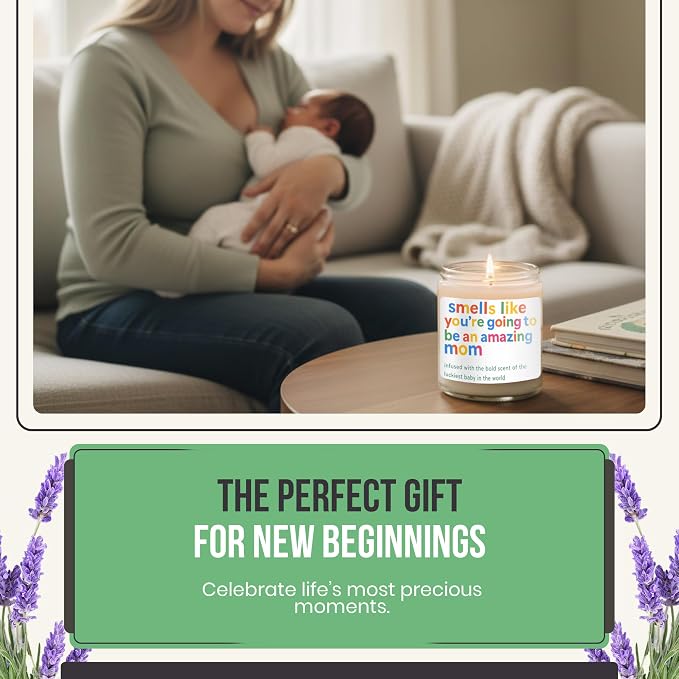 New Mom Gift – “Smells Like You’re Going to Be an Amazing Mom” – Soy Candle for Postpartum Self-Care & Baby Shower Gifts – Lavender Scented – Gift for First-Time Moms