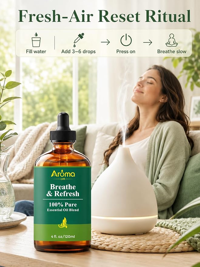 Breathe & Refresh — A 100% Pure Essential Oil Blend Cool-Crisp Blend that Makes Any Space Feel Like Fresh Air Again, Essential Oils for Diffusers for Home