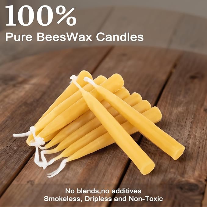 30 Minute Beeswax Meditation Candles, 100% Pure Bees Wax Mini Taper Candles with Small Holder - Smokeless & Dripless & Non-Toxic, Prayer Gift for Relaxation Yoga Women, 24Pcs