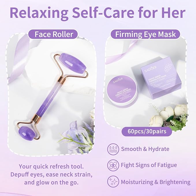 Birthday Gifts for Women, Self Care Gifts for Women, Lavender Spa Gift Basket Care Package for Her, 9-Piece Relaxing Gift Box with Tumbler, Candle, Eye Patches, Gift for Mom Wife Sister Girlfriend