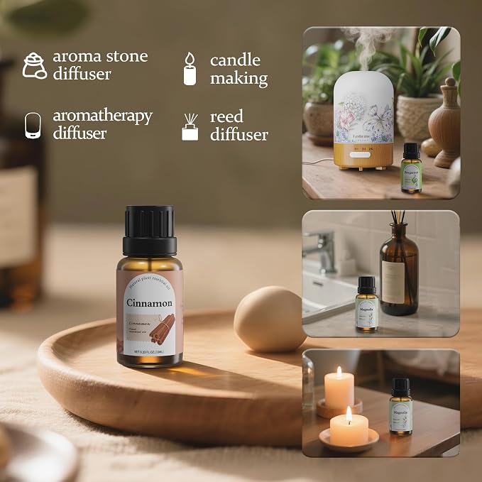 Essential Oils Set for Diffuser, 6 x 10ml Aromatherapy Oils for Home | Scents of Cedarwood, Cinnamon, Citronella, Eucalyptus, Bergamot, Grapefruit Oils for Bedroom, Office & DIY