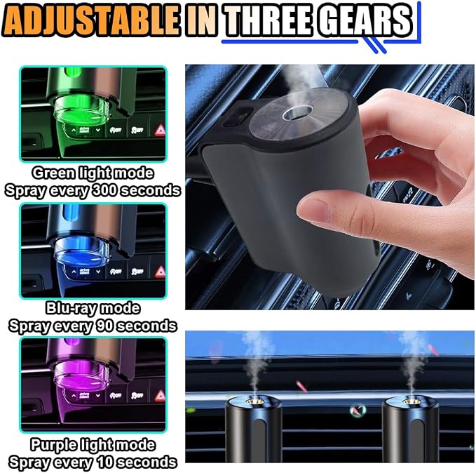 Smart Car Air Freshener Diffuser, Car Air Aroma Diffuser with Three Adjustable Intensity Levels, Rechargeable Intelligent Auto Aroma Diffusers with 3Pcs Empty Bottle (No Essential Oil)