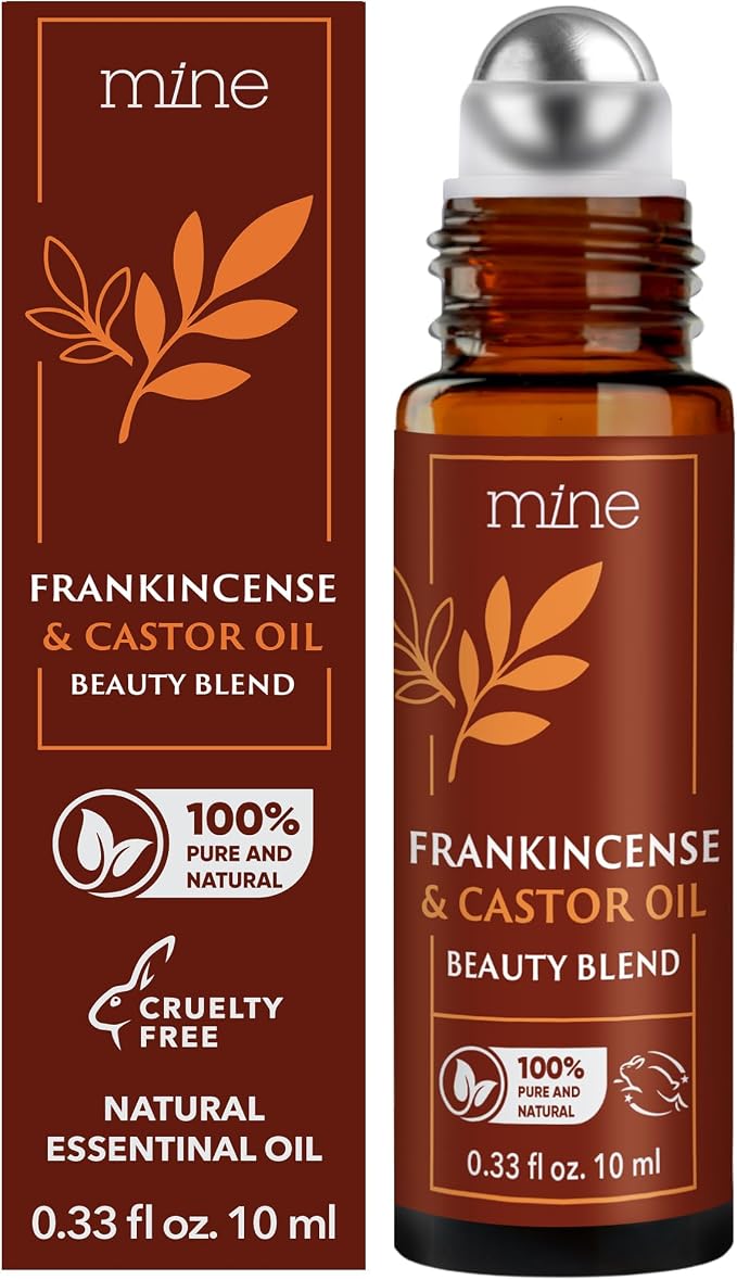 Mine Pure Castor Oil and Frankincense Roll On - Meaningful Gifts for Women - Eye Roller, Under Eye Puffiness, Hexane Free Castor Oil for Face, Under Eye, Skin, Wrinkles, Dark Circles Roll On