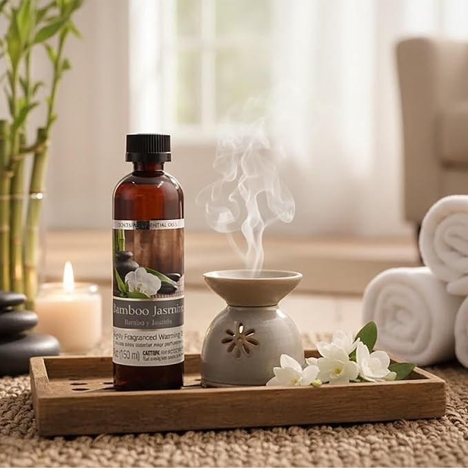 Hosley's Set of 2, 5 oz Bamboo Jasmine Fragrance Warming Oils. Ideal Gift for Weddings, spa, Reiki, Meditation, Bathroom Settings. P1