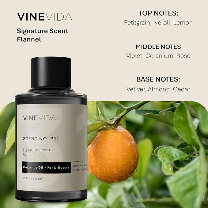 VINEVIDA [4 Fl Oz] Flannel Fragrance Oil for Cold Air Diffusers, Essential Oils for Diffuser Oil Refill & Air Freshener Room Spray