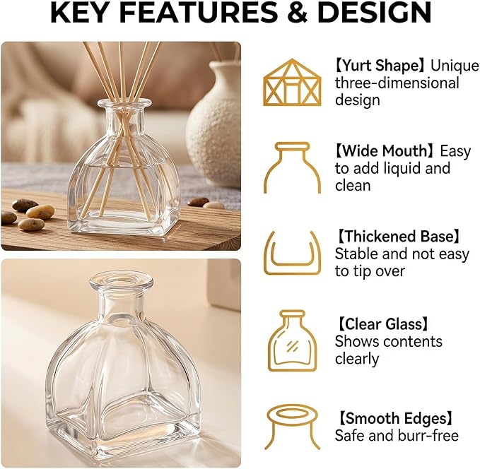 Happyupcity 150ml/5oz Clear Glass Diffuser Bottles, Empty Refillable Fragrance Oil Diffuser Jars for DIY Essential Oils, Home Decor, Office Decor & Gift Making