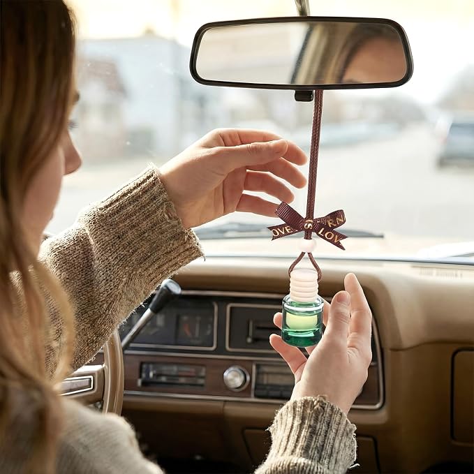 Mudder 50 Pcs Gradient Hanging Car Air Freshener Car Diffuser Bottle Pendant Empty Glass Perfume Bottle for Essential Oil Fragrance Aromatherapy Ornament Wedding Employee Gifts(Cylinder,Colorful)