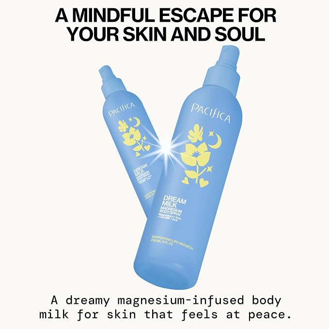 Pacifica Dream Milk Magnesium Spray for Sleep & Relaxation - Natural Magnesium Body Mist Infused with Lavender, Chamomile & Essential Oils, Vegan & Cruelty-Free, Clean Beauty, 8 fl oz