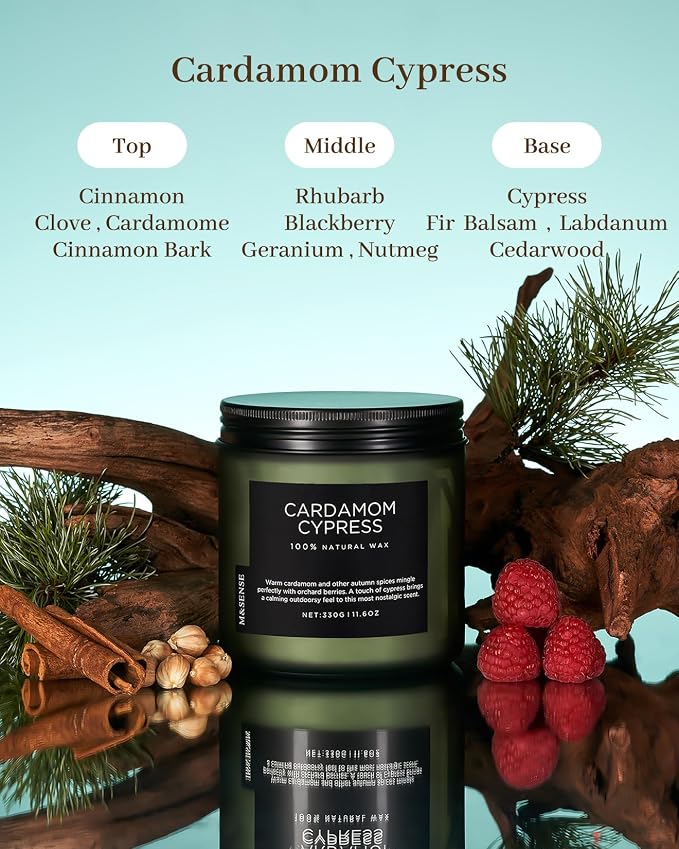 M&SENSE Cardamom Cypress Fir Large Scented Candles for Home 2 WIC 11.6oz 70 Hours Long Lasting Slow Burning Woody Scented for Birthday Holiday Gifts