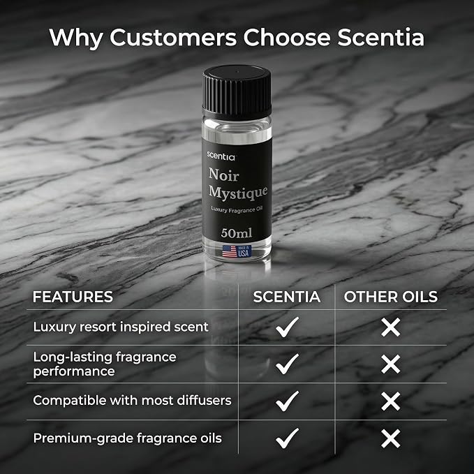 Scentia Noir Mystique Hotel Scent Diffuser Oil – Luxury Fragrance Inspired by Edition Hotel – 50 mL – Rose, Bergamot & Musk Essential Oil Blend for Home, Office & Aromatherapy Diffusers, Made in USA