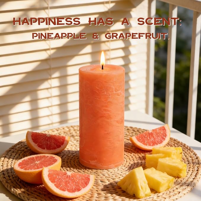 Fruity Scented Pillar Candle - 2.8x6 Inch, 75-Hour Burn, Pineapple & Grapefruit Luxury Aromatherapy Candle, Sweet Fruit Scent Pillar Candles for Home, Natural Fragrance Candle for Air Purify
