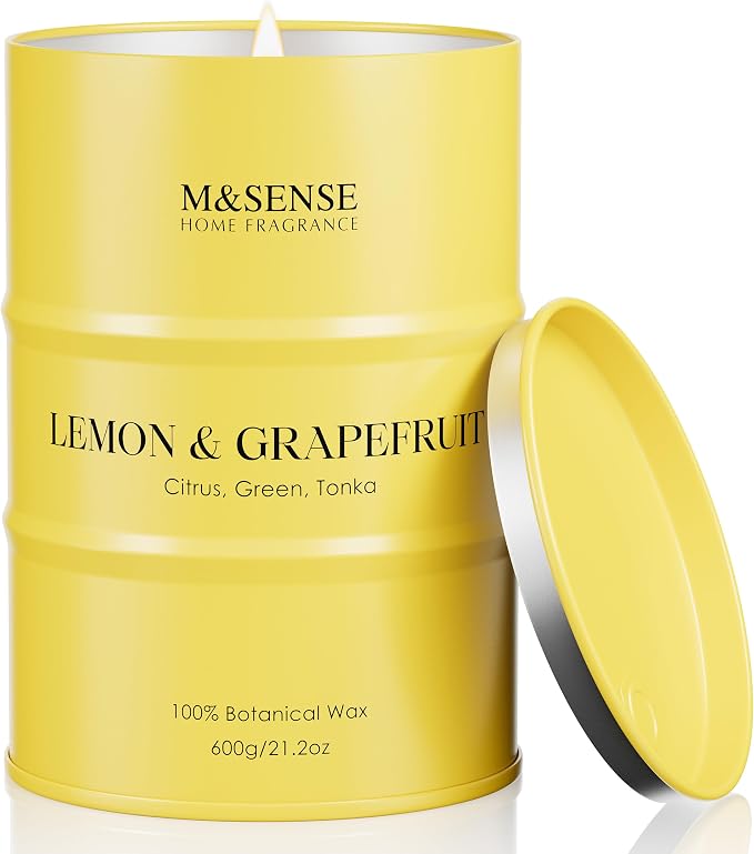 M&SENSE Lemon Candle Large for Home Scented, Lemon Soy Candles 21.2oz 120 Hour Slow Burning, Highly Scented Limoncello Grapefruit Citrus Candles for Bathroom, Fresh Smelling Candle