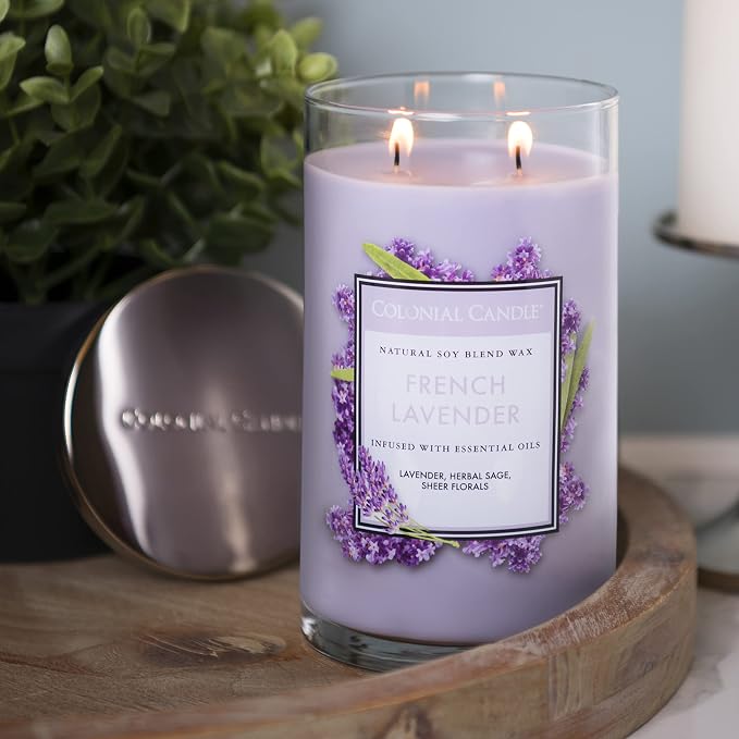 Colonial Candle French Lavender Scented Jar Candle, Classic Cylinders Collection, 2 Wick, Purple, 19 oz - Up to 120 Hours Burn