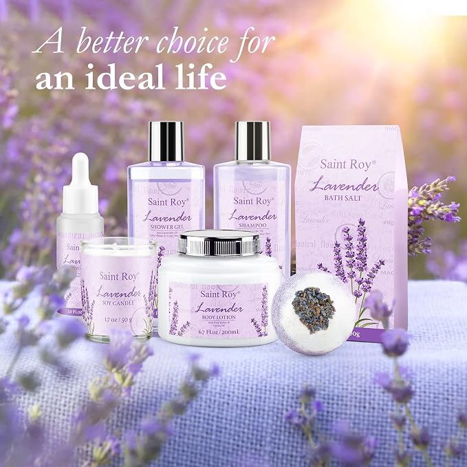 Spa Gift Basket Gifts for Women, Lavender Bath and Body Gift Basket, Spa Kit for Women, Self-Care Relaxation Set, Home Spa Gift Basket, Birthday, Christmas, Bath Spa Kit Woman gift, Anniversary