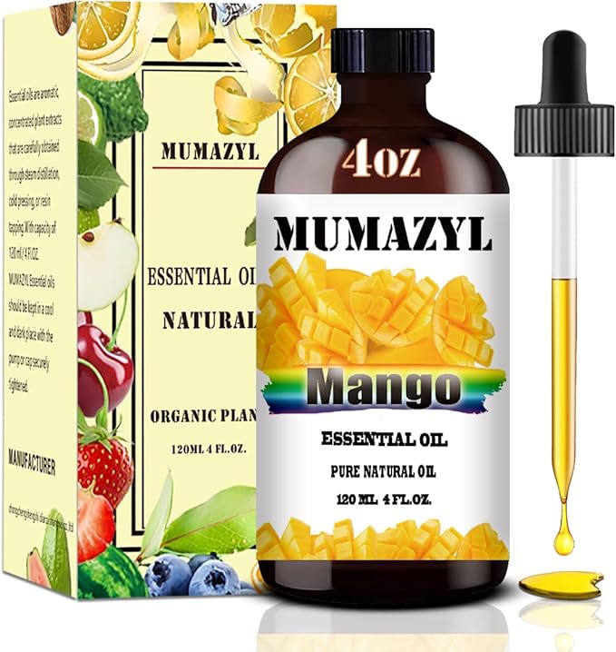 Mango Essential Oil, Mango Oil 4 Fl Oz 120ML for Diffuser Humidifier Yoga Cleaning DIY Candle Soap Making MUMAZYL Essential Oils