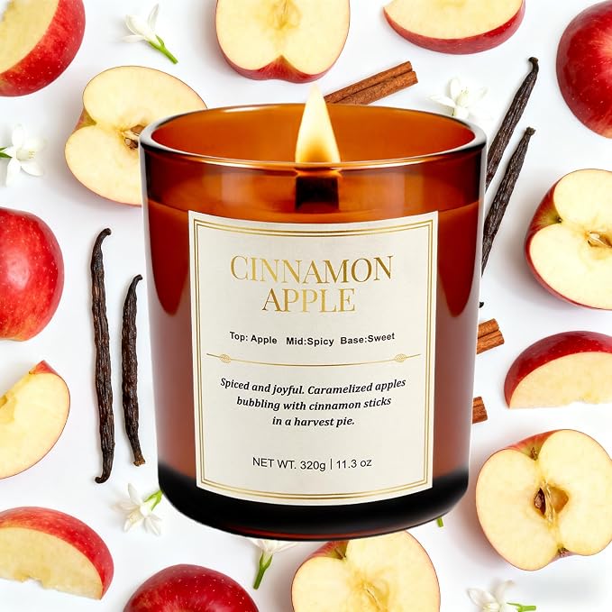 Scented Candles for Home,2 Pack Wood Wick Cinnamon Apple Scented Candles,Long Lasting Natural Soy Wax Candles with Gift Boxes,Cozy Aromatherapy Candle for Home Decor