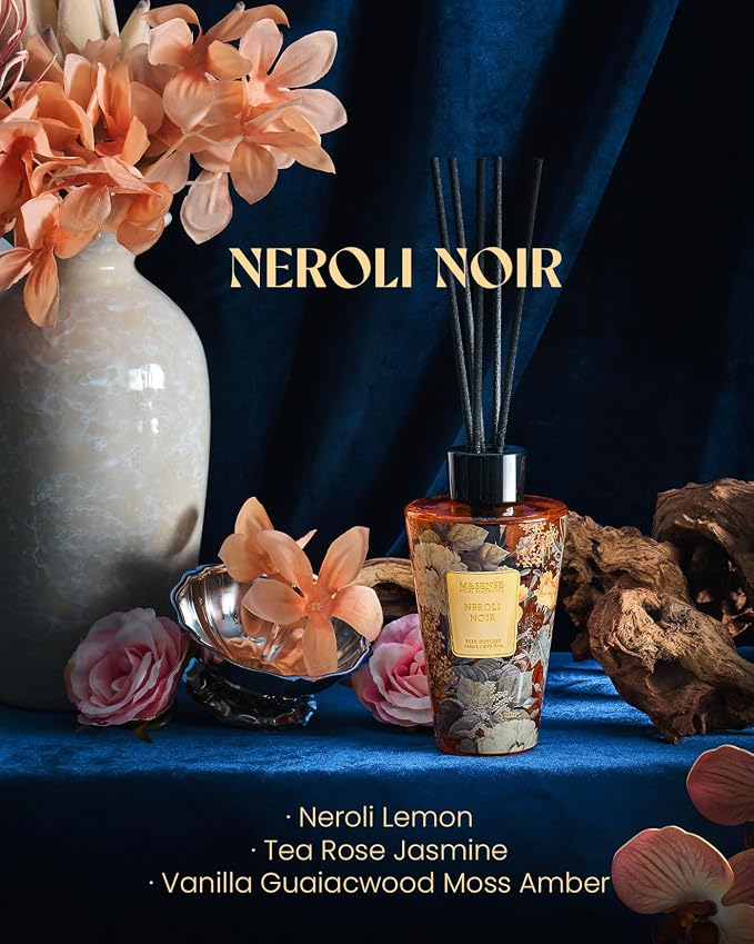 M&SENSE Neroli Noir Reed Diffuser Set - 8.79fl oz Home Freshner Fragrance Non-Toxic Essential Oil Diffuser with Natural Sticks, Air Freshner Gifts for Bedroom Bathroom
