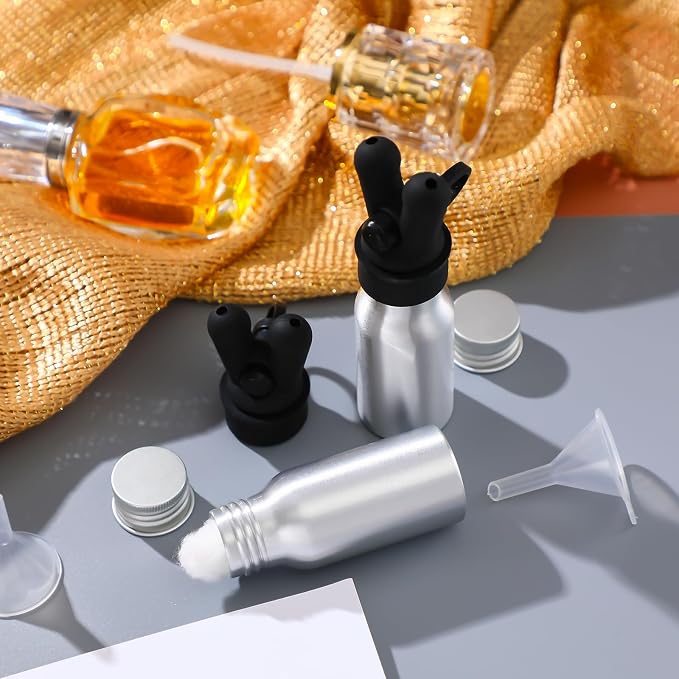 Chunful 2 Pcs Essential Oil Inhalers Leakproof Double Hole Aluminum Aroma Nasal Inhaler Cap Mini Perfume Dispenser Bottle for Enhances Aromatherapy