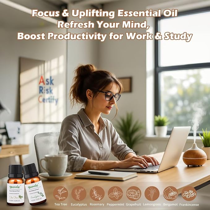 Essential Oils Set Acacia Wood Gift Box - Uplift, Energize, Refresh, Top 8 Aromatherapy Oils for Diffuser Hotel Scent Home Fragrance Candle Making Grapefruit, Peppermint & More 10ml