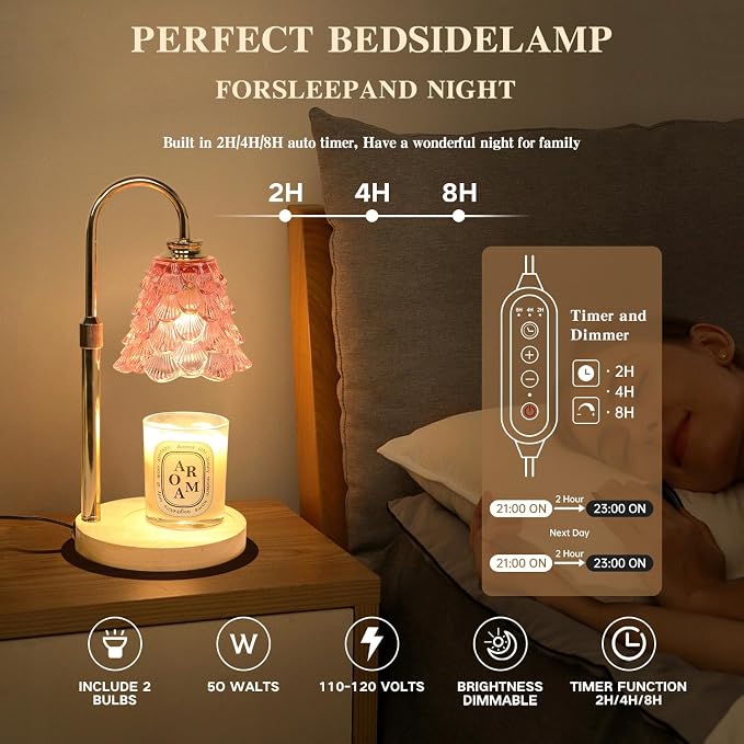 GEEZO Fragrance Candle Warmer Lamp，Electric Candle Warmer with Timer & Dimmer，Mom Christmas Birthday Gifts for Women, House Warming Gifts New Home Bedroom Decor