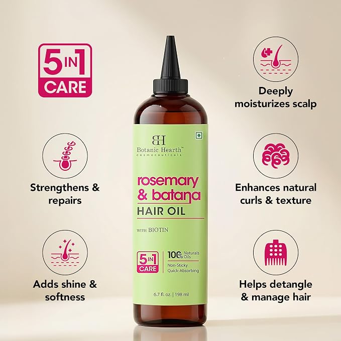 Botanic Hearth 100% Pure Rosemary Batana Oil For Hair Growth & Hair Treatment Oils 6.7 Fl Oz | Infused with coconut Oil | Hair Oil Repairs Dry Damaged Hair, Strengthening, Healthier | All Hair Types