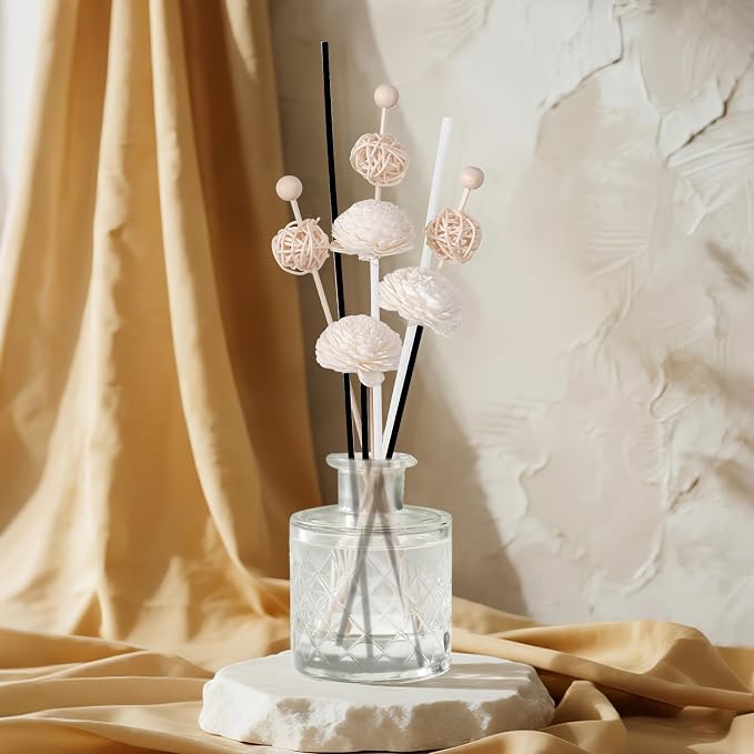50 Pcs Reed Diffuser Sticks Rattan Flower Reed Fragrance Diffuser Set Diffuser Sticks for Office Home Decor (50, Black and White, 11'')