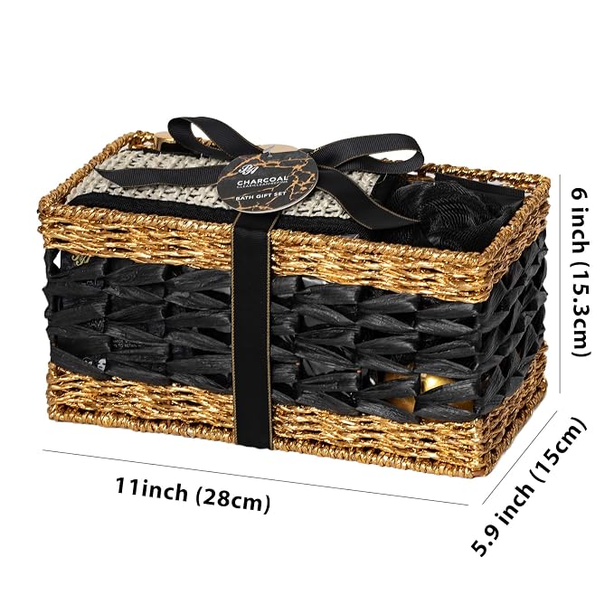 Gifts for Women & Men, Charcoal 32 Pcs Bath & Body Gift Basket for Women & Men, Hydrating Face Skin Care Set, Self-Care Relaxation Basket Gifts, Bath Bomb, Birthday, Christmas, Anniversary, Dad, Mom