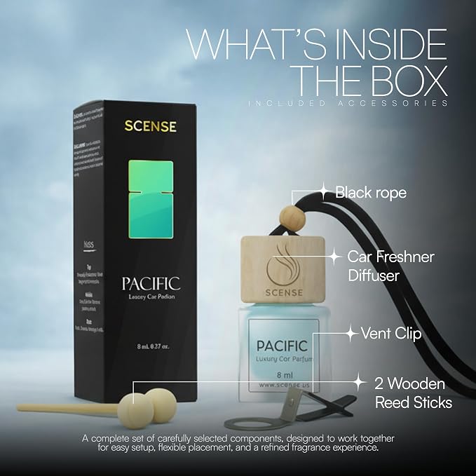 PACIFIC Luxury Car Air Freshener for Men & Women | Perfume Style Car Fragrance Diffuser & Vent Clip | Odor Eliminating New Car Smell Long Lasting Scent Refillable | Premium Car Scent by SCENSE