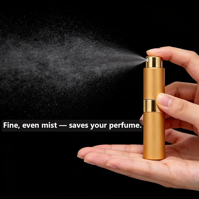 8ML Refillable Travel Perfume Atomizer, Leak Proof Empty Cologne Spray Bottle, Portable Sprayer Travel Essentials for Men Women, 5-Pack