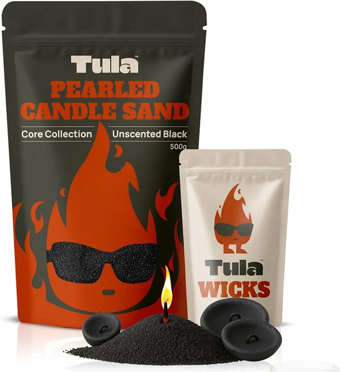 Tula Pearled Candle – 18 oz Pearled Candles Sand and 20 Wicks Kit – Plant-Based Pearled Wax – No Paraffin and Pet-Friendly – Unscented Refillable Candle Pearls – Long-Lasting Black Sand Refill