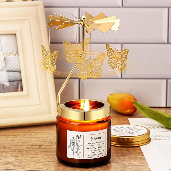 Butterfly Gifts for Women, Rotatable Lavender Scented Candle Gifts for Mom Wife Anniversary Valentine's Day Christmas, Unique Birthday Gift for Sister Girlfriend with Gift Box