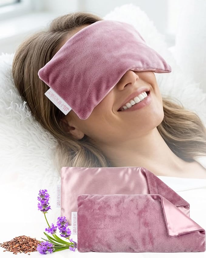 Weighted Eye Mask for Sleep, Yoga, Meditation, Lavender Eye Pillow Heated for Headache, Sinus, Dry Eyes Relief, Moist Heat Mask Purple Relaxation Gifts for Women (Pinkx2)