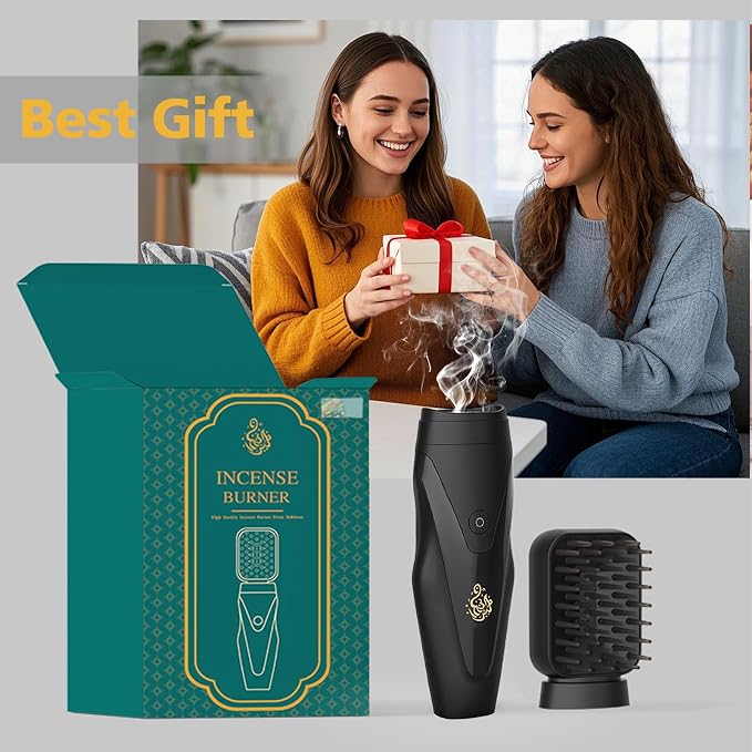 Portable Arabian Rechargeable Electronic Incense Burner High-Tech Aromatherapy Comb USB Portable Incense Burner Electric Aroma Diffuser Handheld Electric for Muslim Ramadan (Black)
