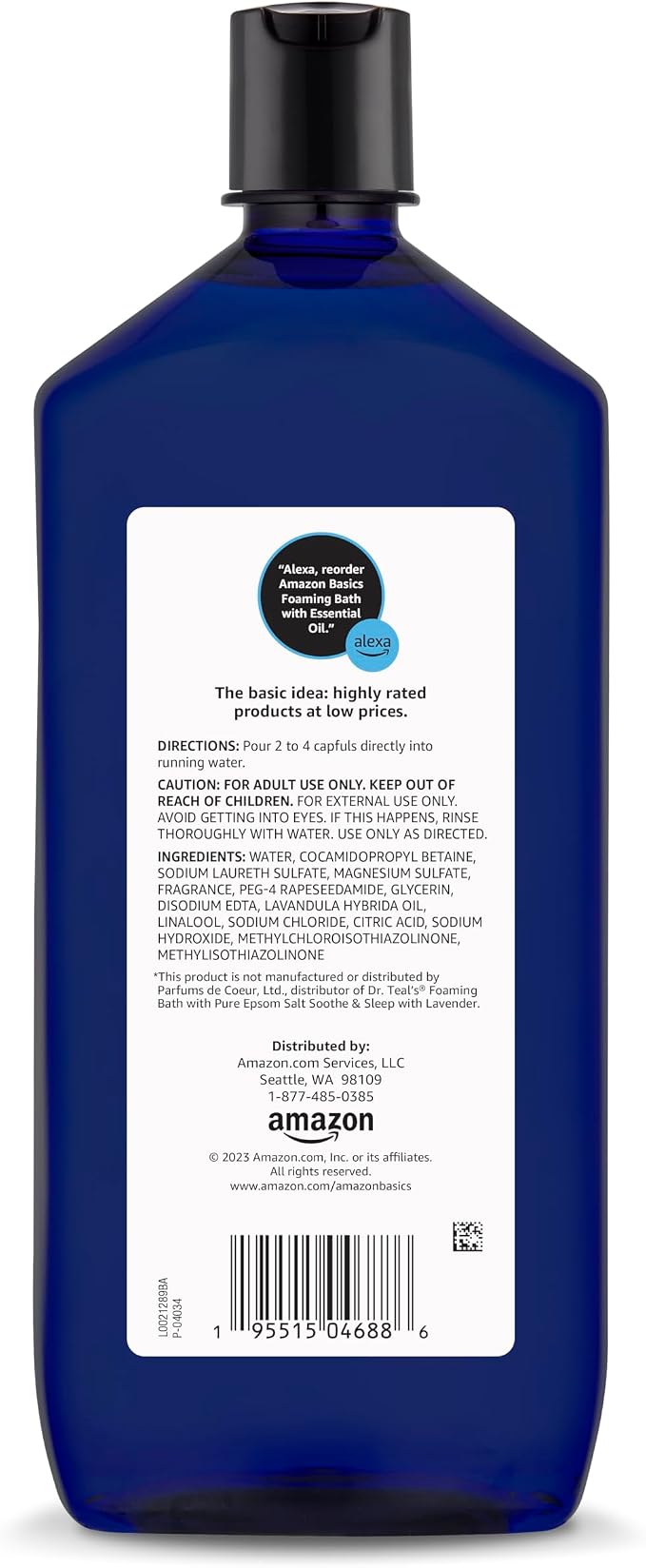 Amazon Basics Lavender Scented Foaming Bath with Essential Oil and Epsom Salt, Soothing, 34 Fluid Ounce