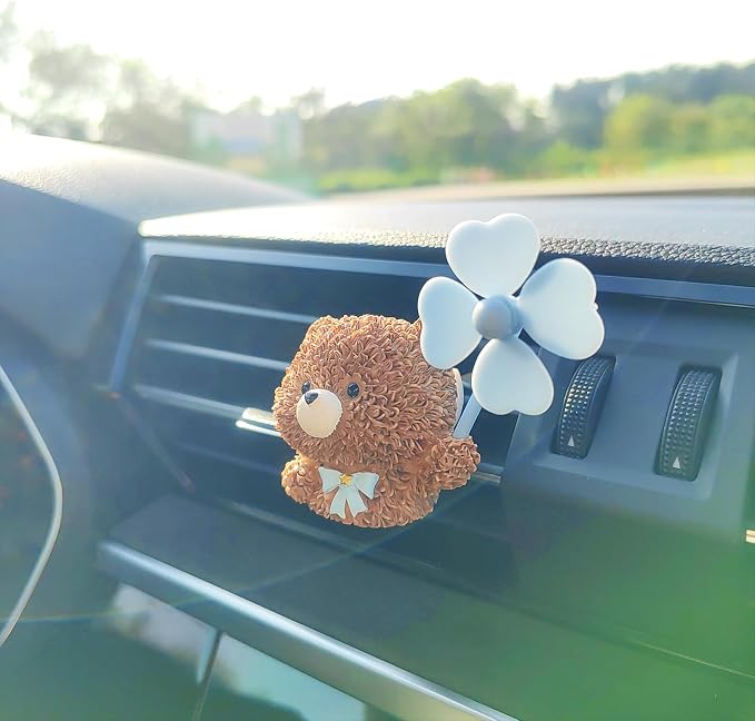Cute Car Air Freshener Vent Clips, 3D Animal with Mini Fan Diffuser Vent Clip, Air Conditioning Decoration Car Accessories for Women and Men