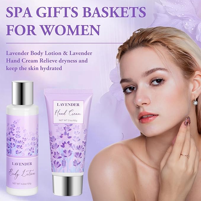 Spa Gifts for Women, Lavender Gift Baskets, Birthday Gifts for Women, Bath and Body Relaxing Self Care Care Package Home Spa Bath Gift for Her Mom Sister Wife Female Friends Coworker Employee