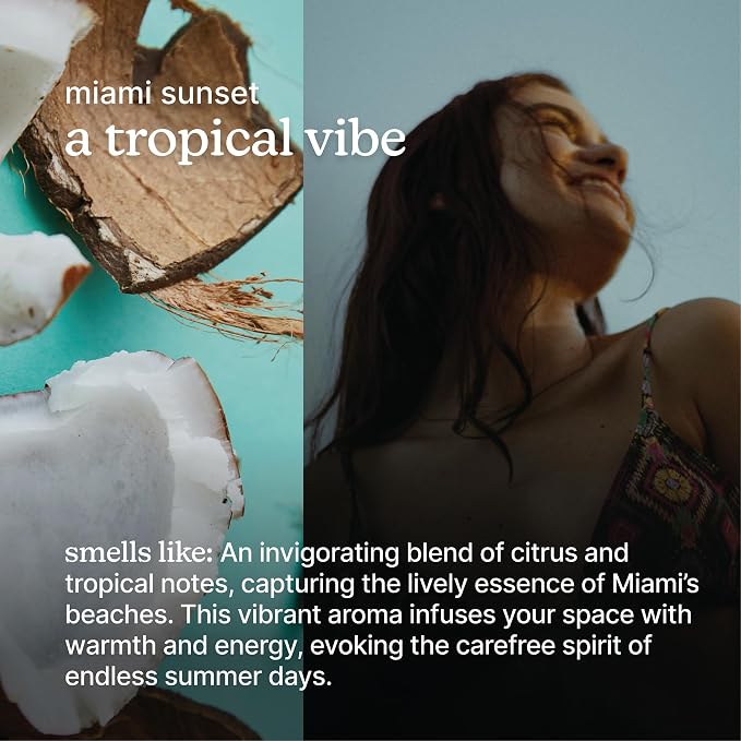 Homedics SereneScent Waterless Diffuser Oil Refill — Miami Sunset (15ml). Compatible with Compact SereneScent Diffusers. Tropical Coconut & Wood Home Fragrance. Plug & Play.