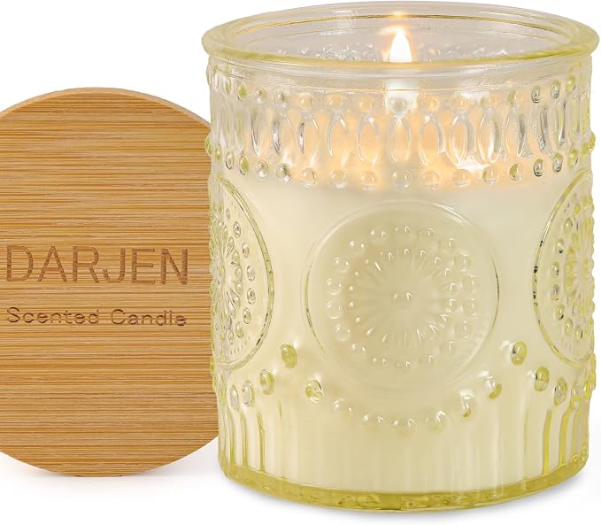 DARJEN Vanilla Candles for Home- 5.3oz 35H Natural Soy Wax Aromatherapy Jar Candle with Strong Scent, Decorative Aesthetic Candles for Living Room, Gathering, Kitchen, Luxury Gift for Women