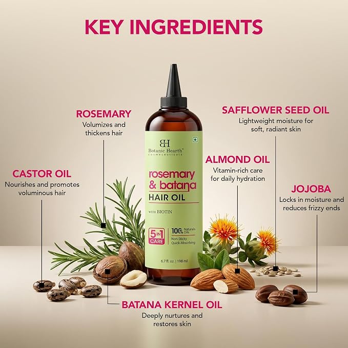 Botanic Hearth 100% Pure Rosemary Batana Oil For Hair Growth & Hair Treatment Oils 6.7 Fl Oz | Infused with coconut Oil | Hair Oil Repairs Dry Damaged Hair, Strengthening, Healthier | All Hair Types