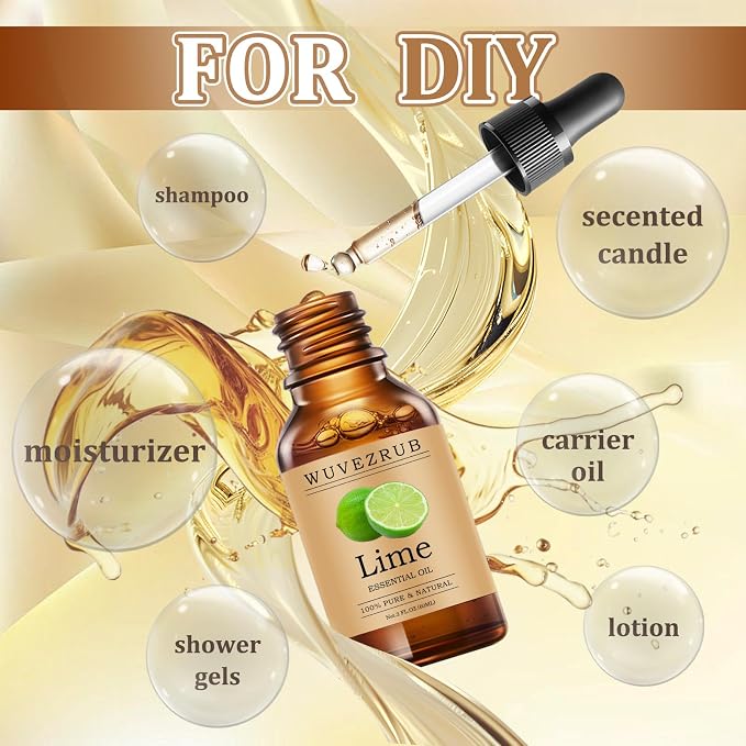 Lime Essential Oils 60ML, Pure Lime Essential Oil for Aromatherapy Diffuser - 2 Fl Oz