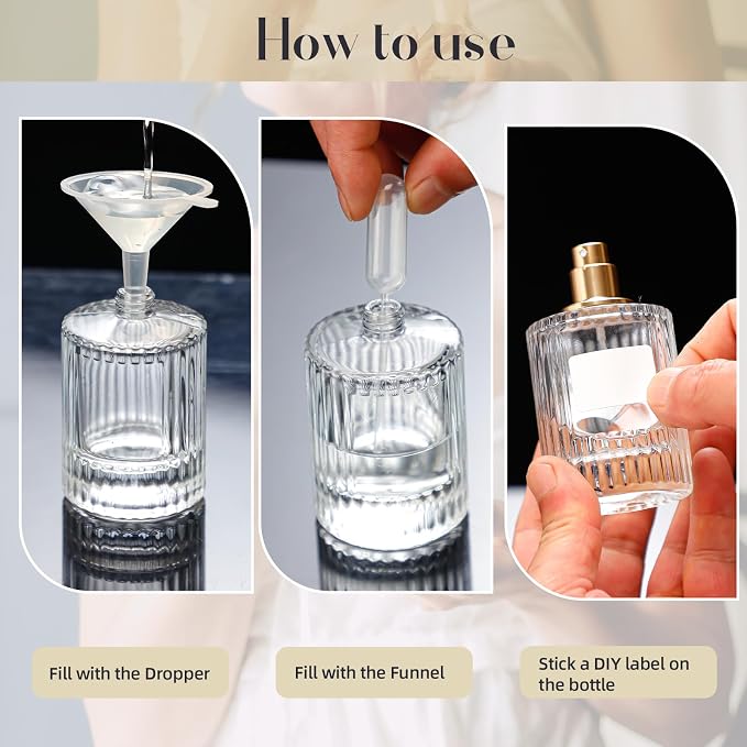 3 Packs Mist Spray Bottle, Small Cologne Travel Spray Bottles, 50ML Reusable Perfume Spray Bottle for Sample Dispenser, Liquid Cosmetic and Home Decor, White Cap