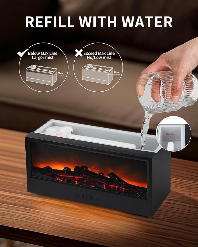 Essential Oil Diffuser, 7-Color Fireplace Flame Aromatherapy Humidifier, 150ml Ultrasonic Humidifier with Remote Control, Timer & Auto-Off, Gift for Bedroom Home Office and Yoga