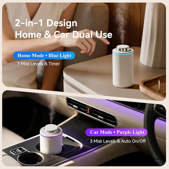 Home Scent Diffuser,Smart Waterless Oil Diffuser,15ml Portable Fragrance Machine with 3 Mist Modes & Timers,Dual Color LED Light,Compact Battery Operated Diffuser for Bedroom,Bathroom,Desk,White