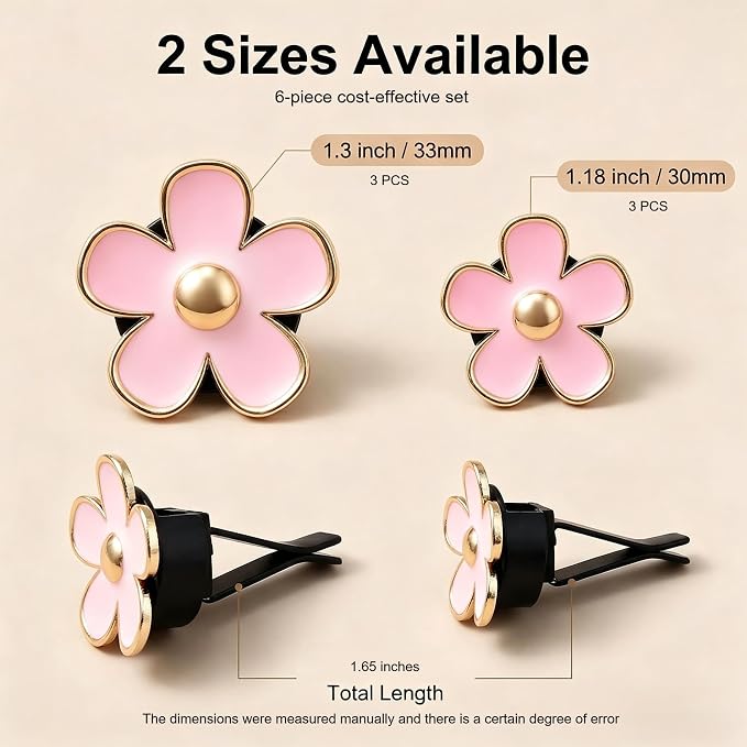 6 Pcs Pink Daisy Car Vent Clip Essential Oil Diffuser | Comes with unscented cotton pads, refillable, cute decor for car, bedroom and bathroom as gift
