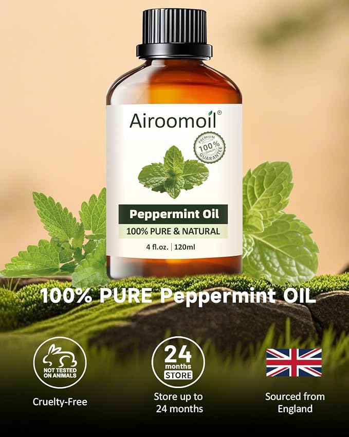 Peppermint Essential Oil 4 fl oz – 100% Pure Mint Oil for Diffuser, Home Office, Study & Gym, Invigorating Scent for DIY Candle, Soap, Shower Steamers – Large Size