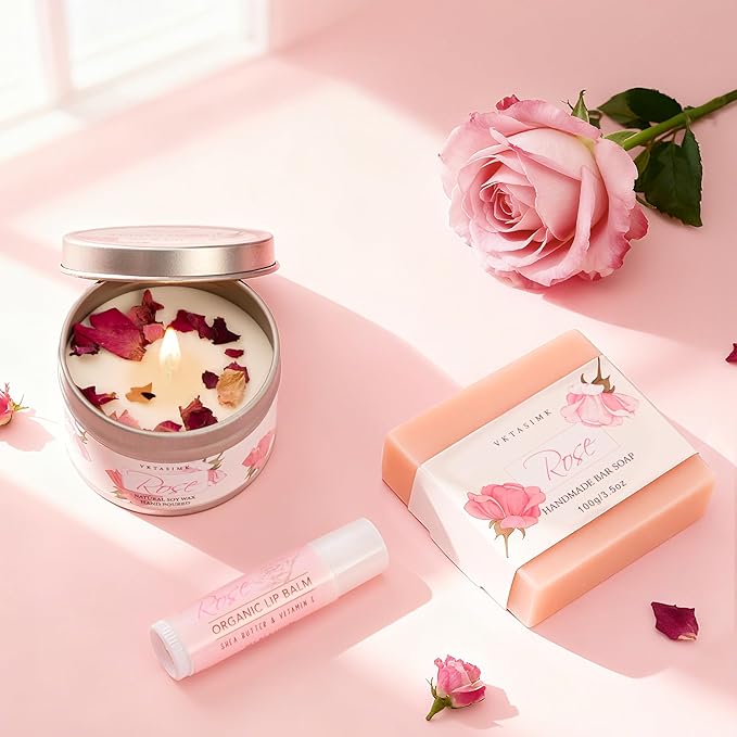 Gifts for Women Birthday, Bath and Body Gift Basket Mothers Day Gifts, Rose Home Spa Set Self Care Gift, Thank You for Mom Sister Her Teacher Friends Friendship