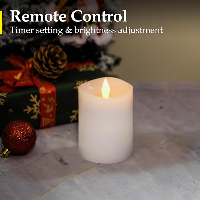 Flameless Candles with Flickering Flame & Remote Timer - 3×4'' Battery Operated LED Pillar Candles,Realistic Fake Candles for seasonl/Christmas/Wedding Decor (White, 1-Pack)