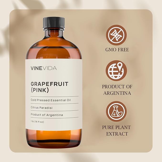 VINEVIDA [16oz] Pure Pink Grapefruit Essential Oil - Diffuser Aromatherapy | Soap Making and Oil for Candle Making